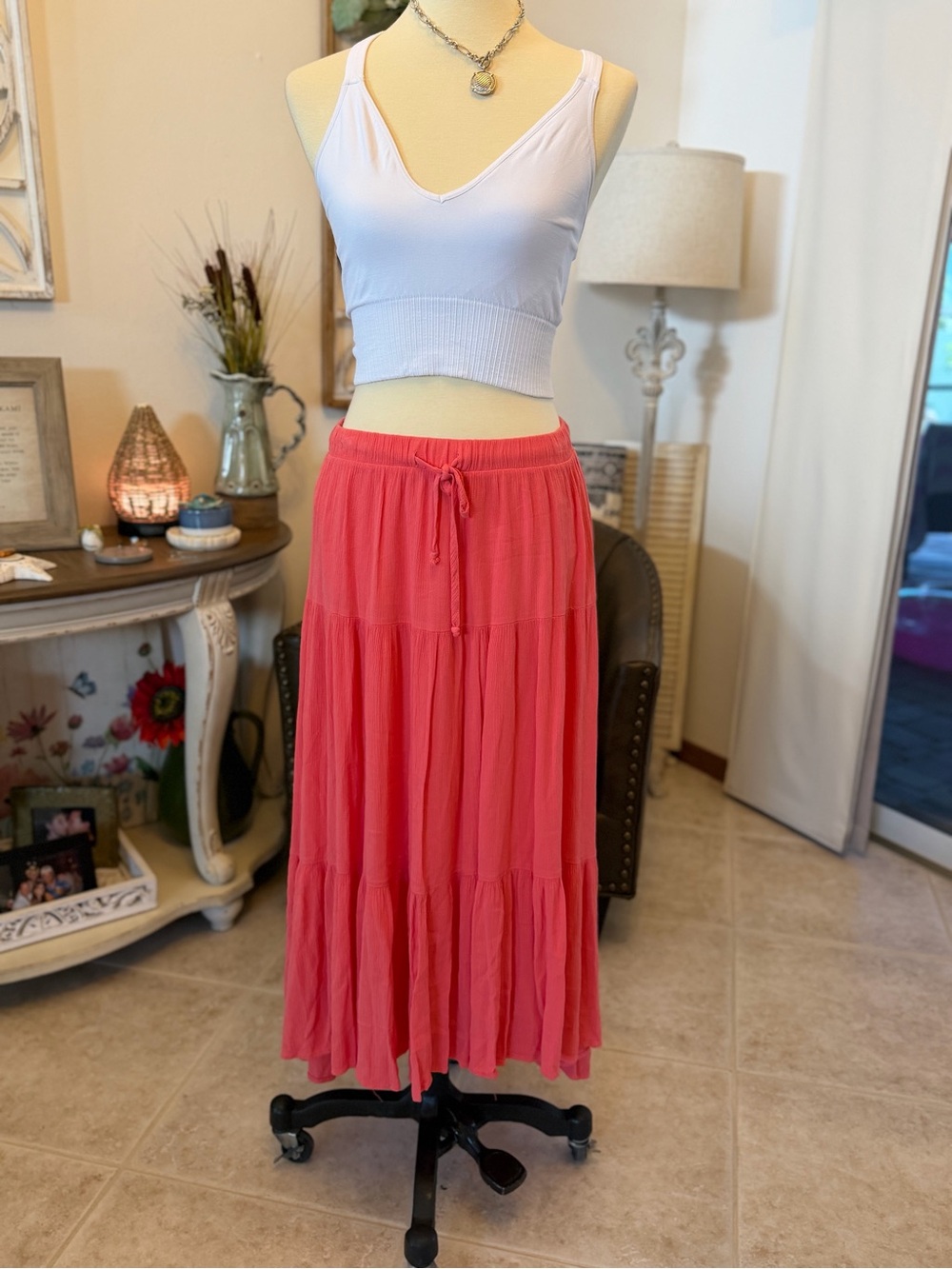 Z Supply Coral Tiered Maxi Skirt with Drawstring Waist